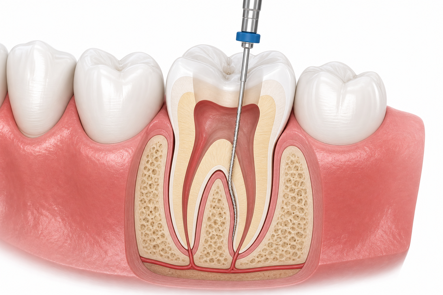 Root Canal Treatment procedure illustration at Doctor Dental in Tujunga